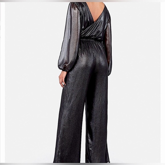 EXPRESS Gunmetal jumpsuit w/belt, surplice V-neckline perfect 4 holidays like me - Picture 4 of 10